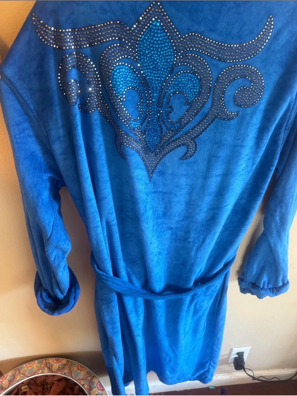 Royal Blue Embellished Velvet Robe